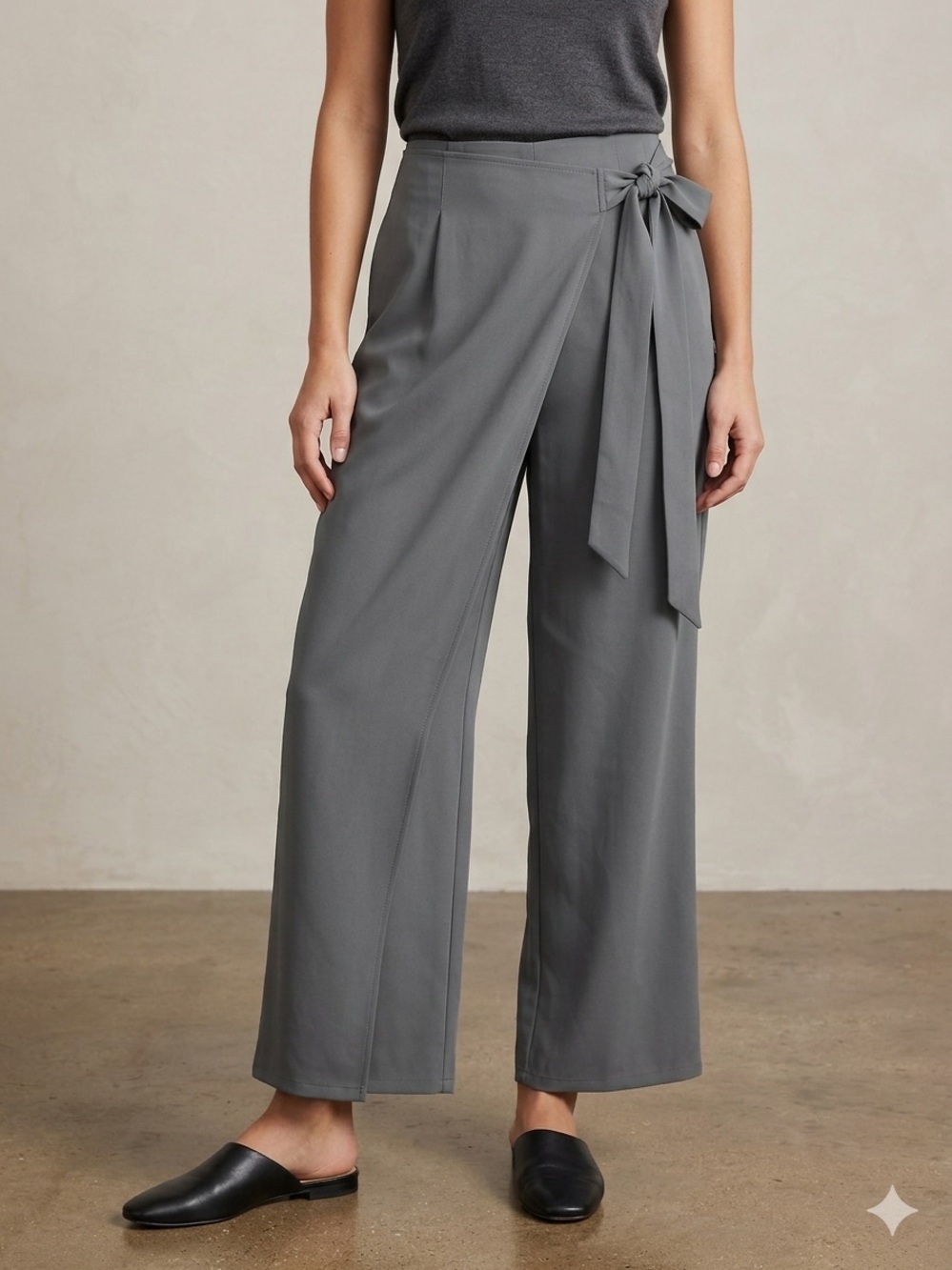 HALARA Gray Wide-Leg Wrap Tie Pants
